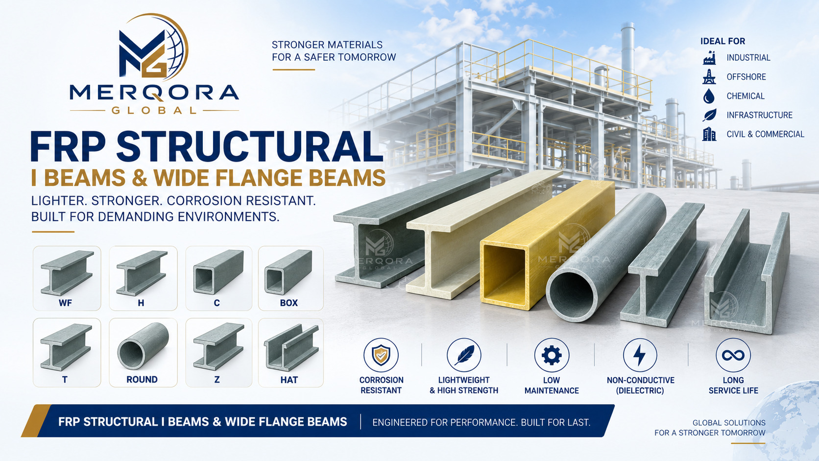 FRP Structural I Beams & Wide Flange Beams - High performance frp structural i beams & wide flange beams engineered for industrial applications.