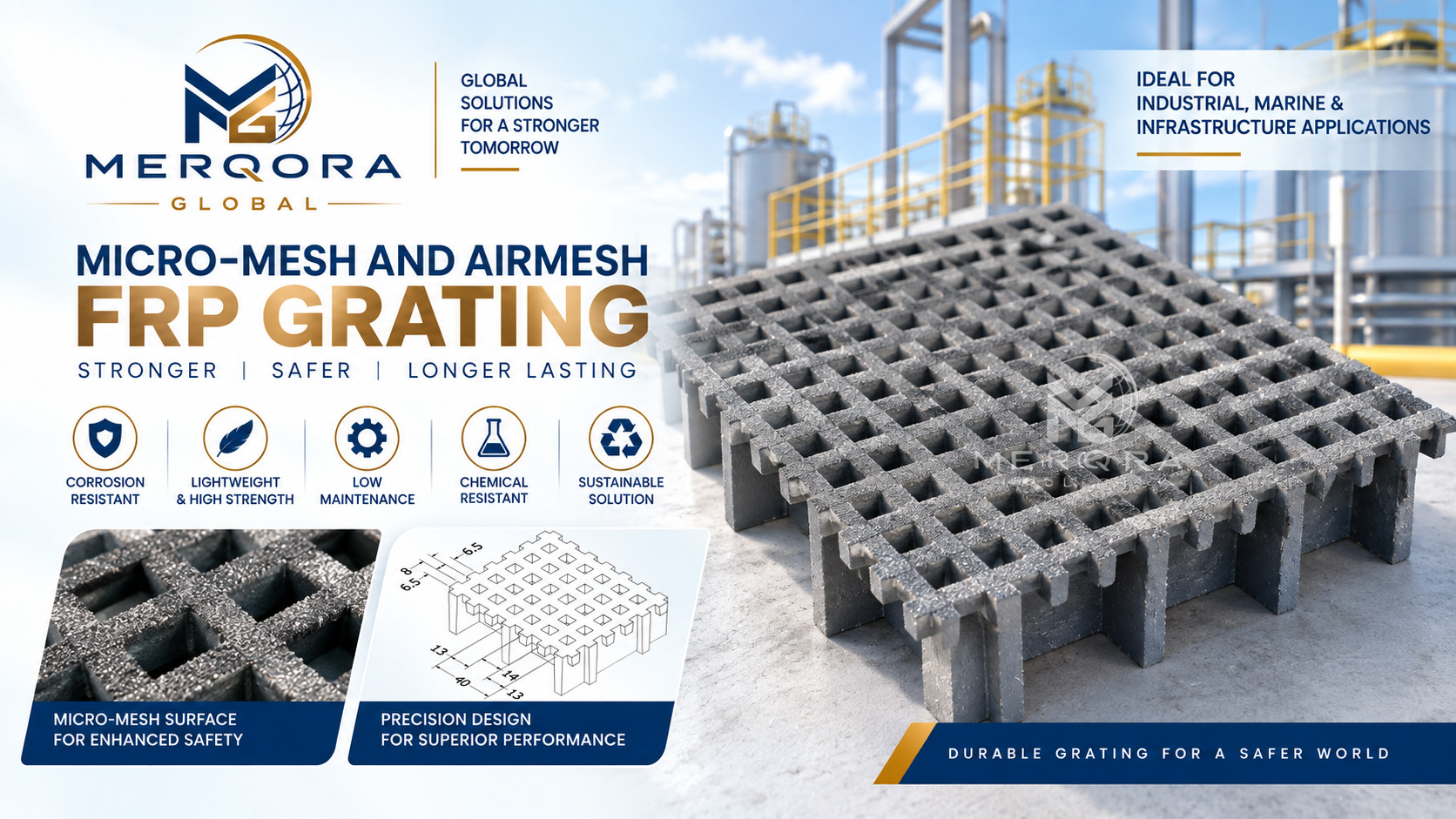 Micro-Mesh and Airmesh FRP Grating - Advanced fine-mesh FRP grating designed for high pedestrian traffic and ADA compliance.